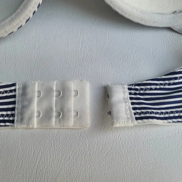 NWOT Laura Ashley Bra 36C Womens Navy Blue White Striped Padded Underwired Lace - Picture 2 of 9